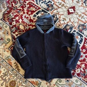 ICEBERG Made in Italy Wool Alpaca Zip Hoodie Navy Knit Jacket Mens M